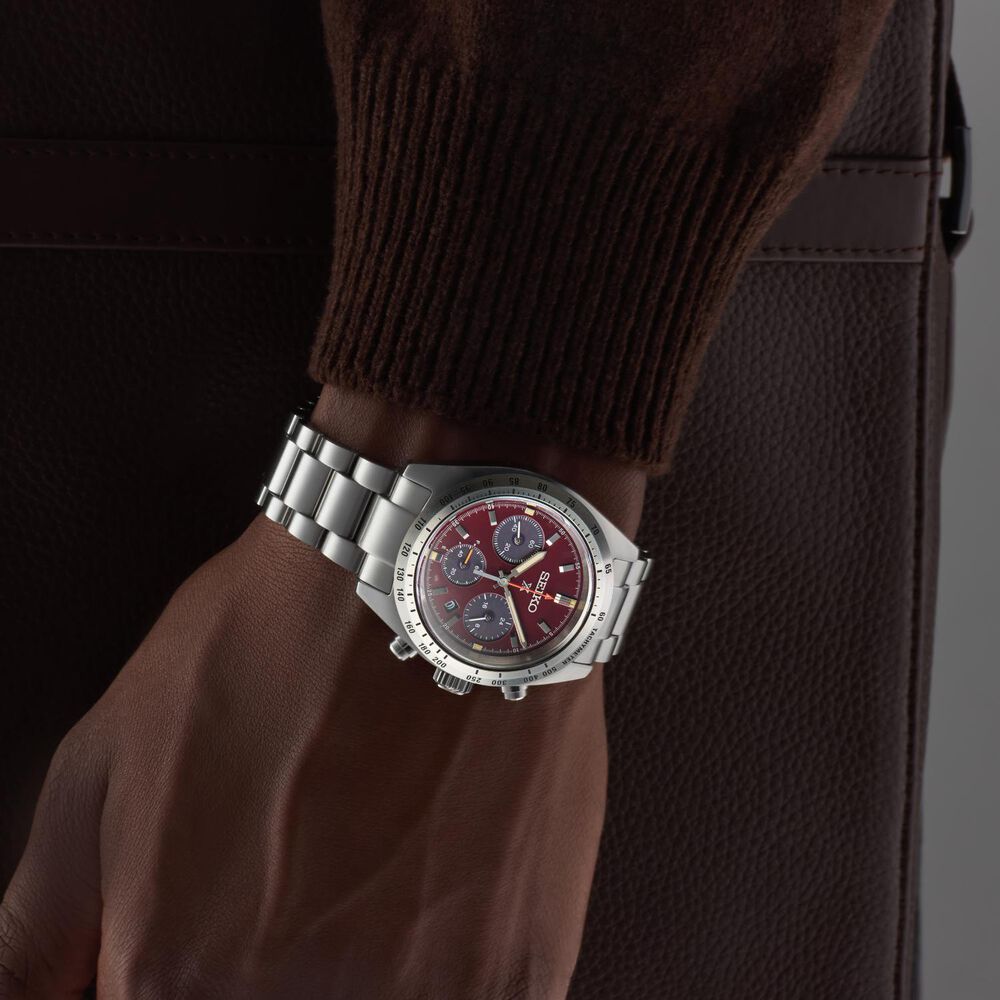 Seiko Prospex Speedtimer European Exclusive Factory Red 39mm Dial Steel Bracelet Watch image number 5