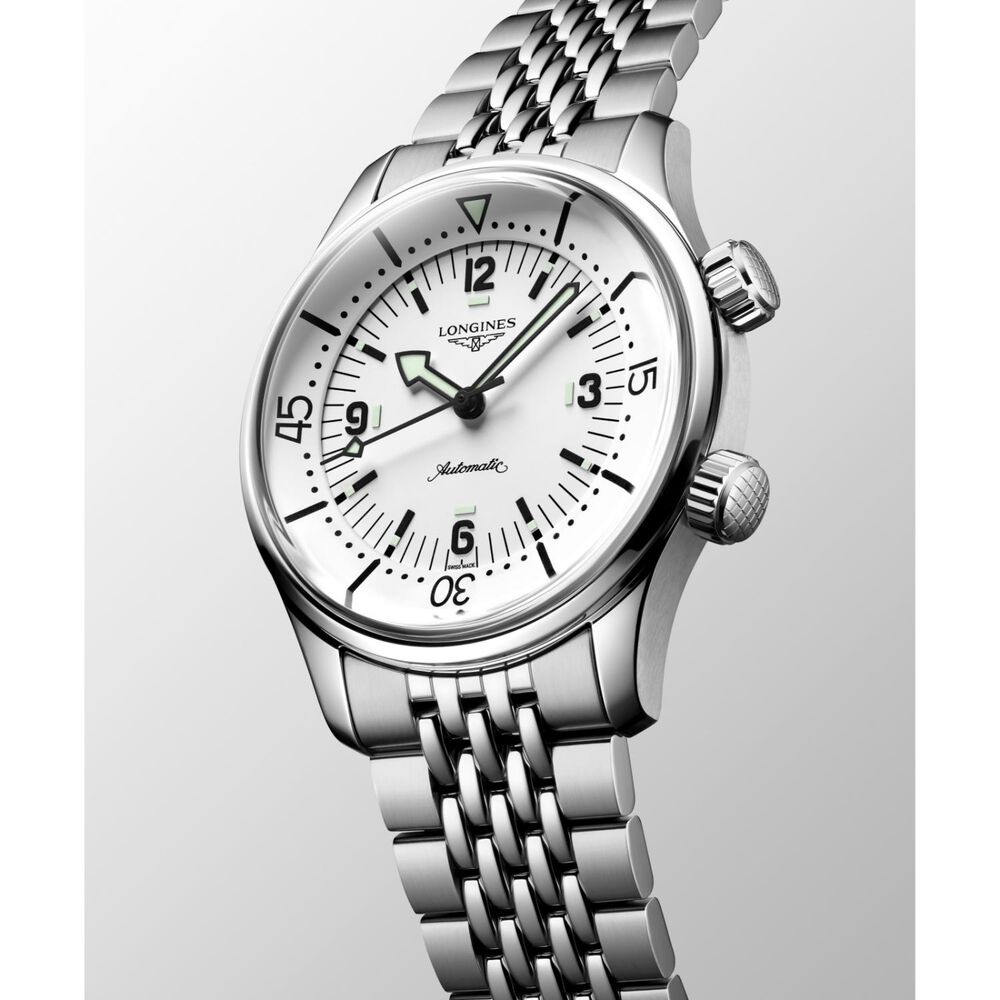 Longines Legend Diver 39mm White Dial Steel Bracelet Watch image number 1