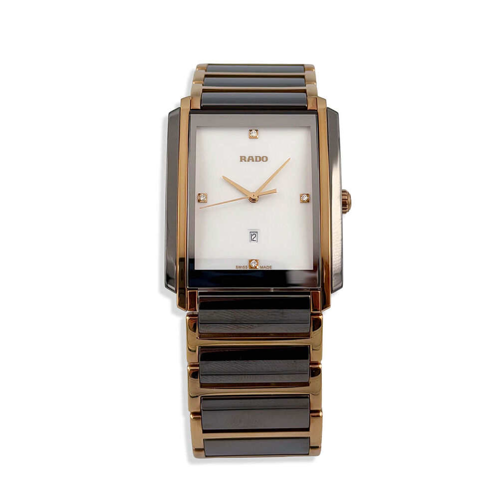Pre-Owned Rado Integral 31mm White Enamel Diamond Dot Dial Rose Gold&Plasma Case Bracelet Watch