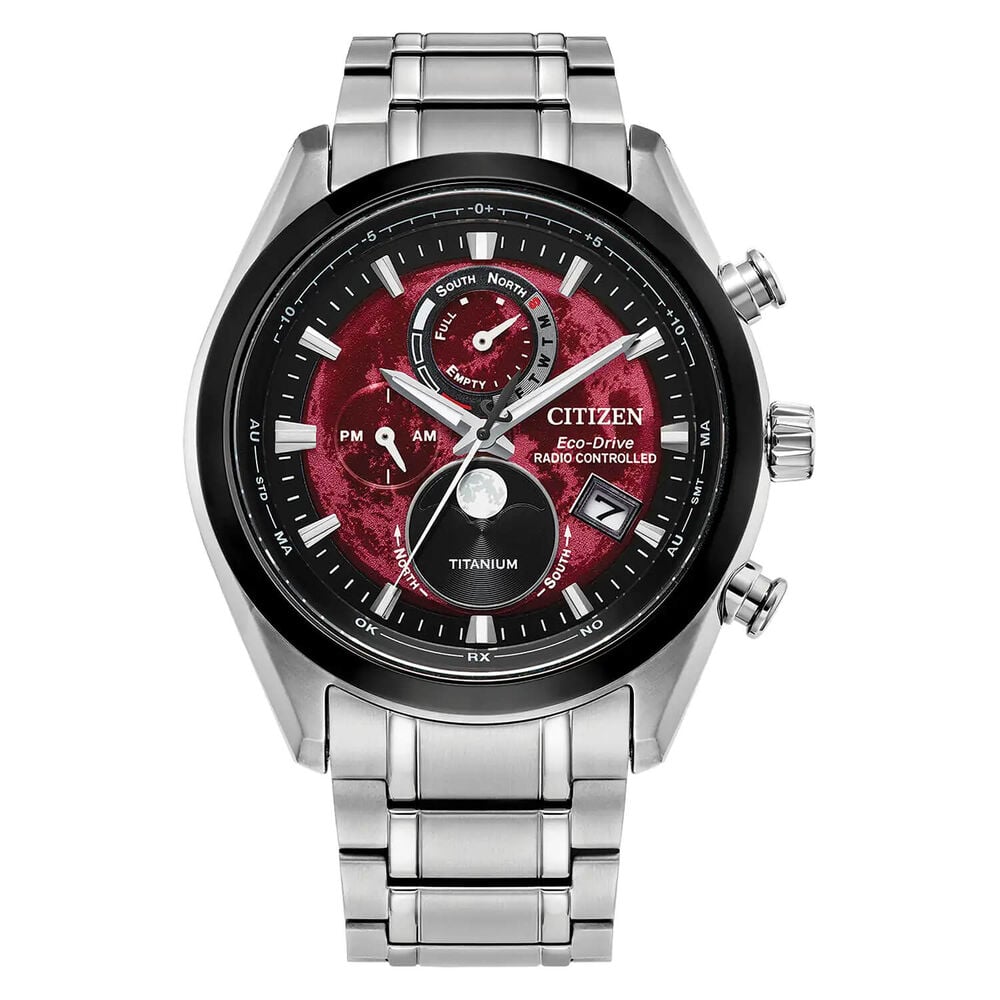 Citizen Tsuki-Yomi 43mm Red Dial Titanium Bracelet Watch