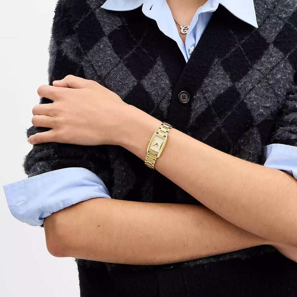 Coach Reese 24mm Gold Dial Crystal Dots Gold Tone Steel Bracelet Watch