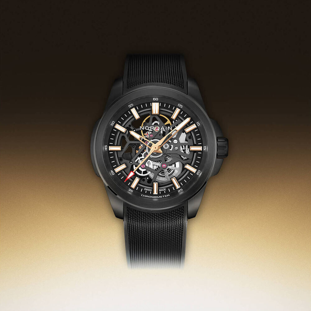 NORQAIN Independence Skeleton Titanium 42mm Dial Black Rubber Strap Watch