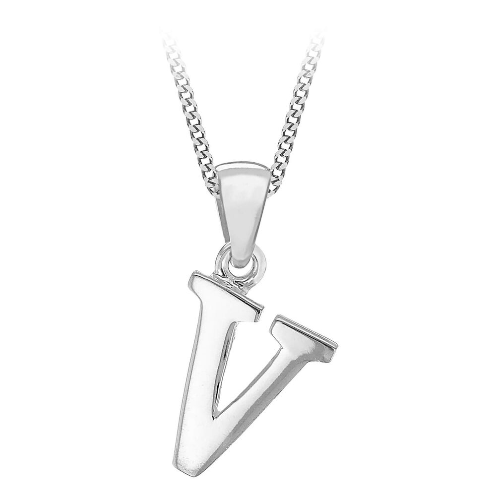 Sterling Silver Block Initial V Pendant (Special Order) image number 0