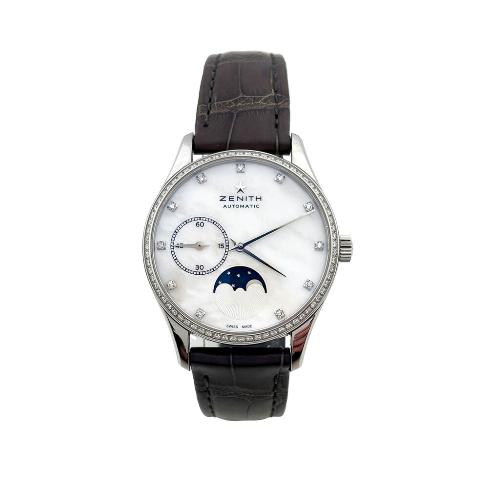 Pre-Owned Zenith Elite Ultra Thin 33mm Lady Moonphase Mother of Pearl Leather Strap Watch