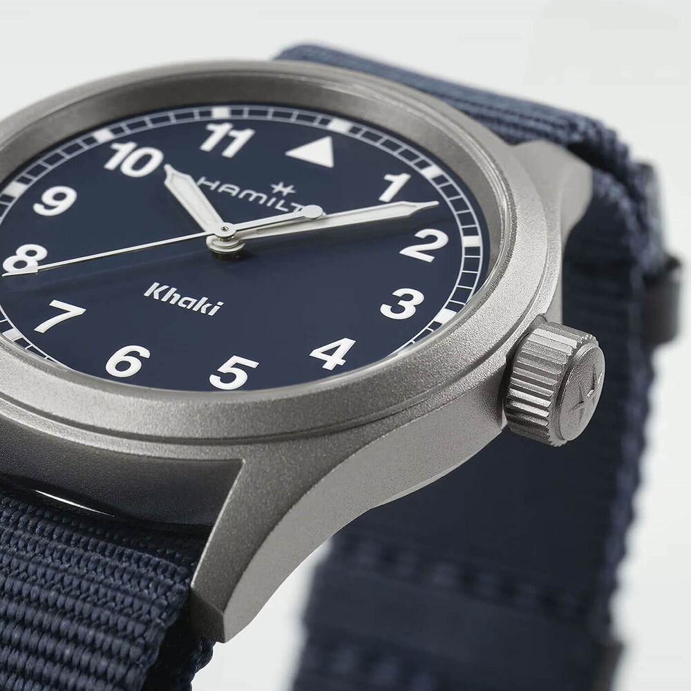Hamilton Khaki Field Quartz 38mm Blue Dial Steel Case Blue Strap Watch image number 4