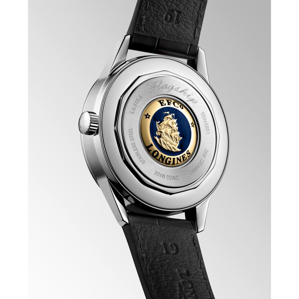 Longines Flagship Heritage 38.5mm Green Dial Black Leather Watch image number 5