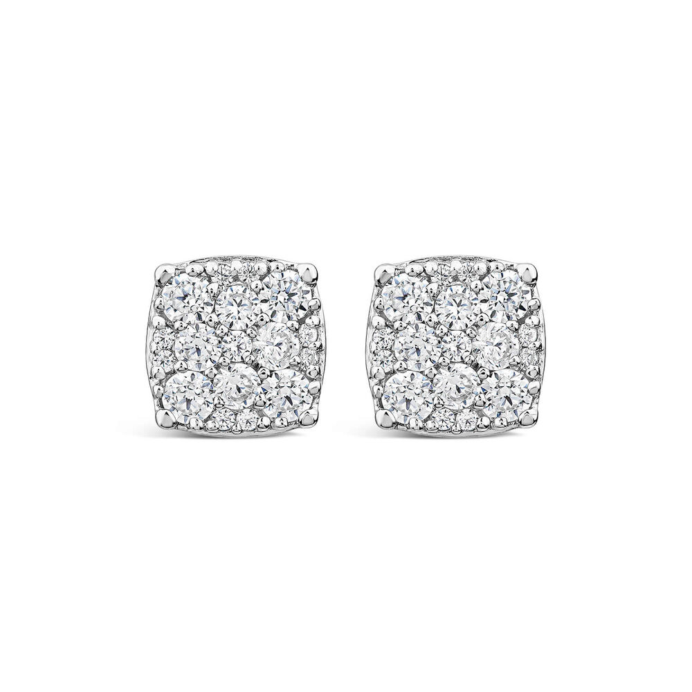 9ct White Gold 0.50ct Diamond Cluster Square Stud Earrings image number 0