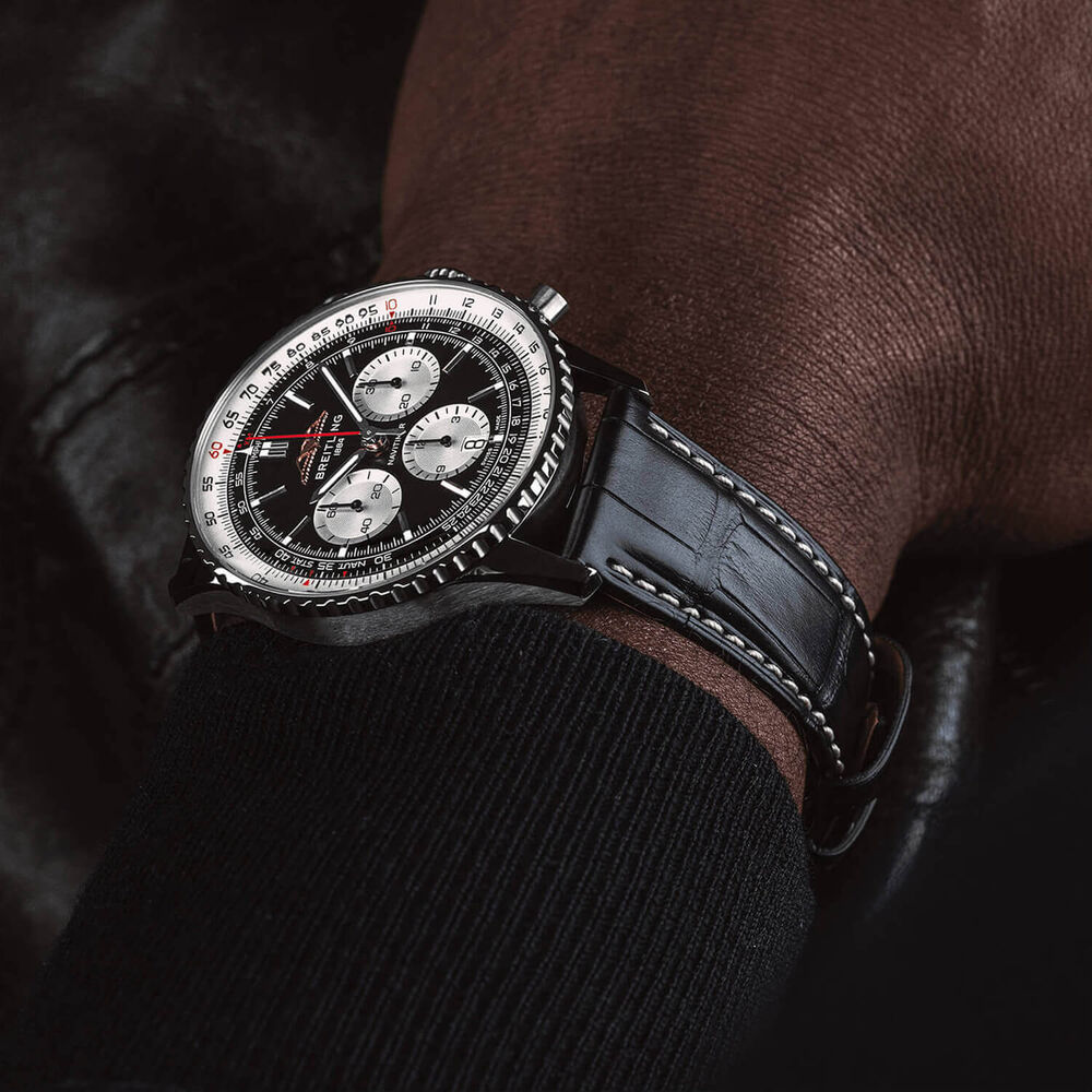 Breitling Navitimer B01 Chronograph 46 Black Dial Silver Details Black Strap Watch image number 4