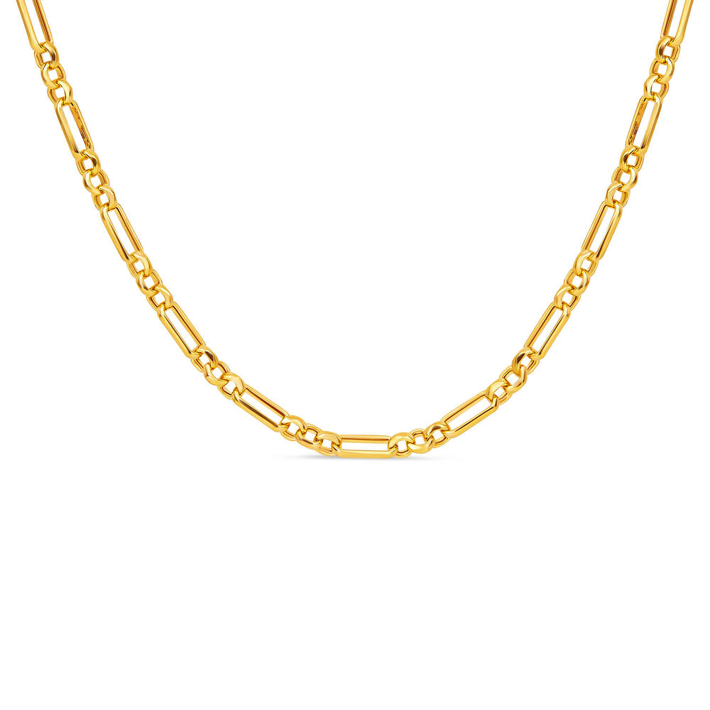 9ct Yellow Gold Diamond Cut Figaro Belcher 18 inch Chain Necklet image number 0