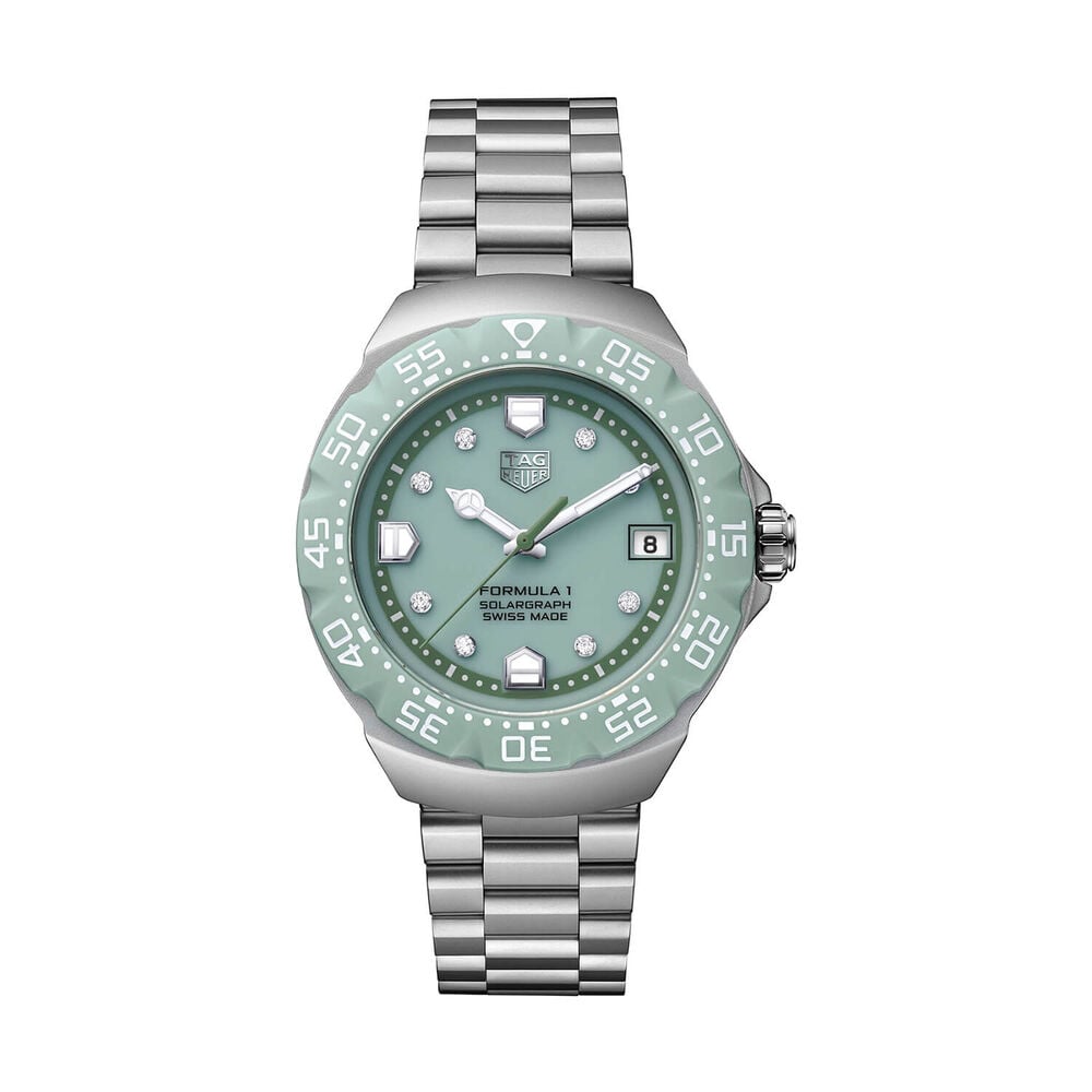 TAG Heuer Formula 1 Solargraph Green Dial Diamond Dots Steel Bracelet Watch