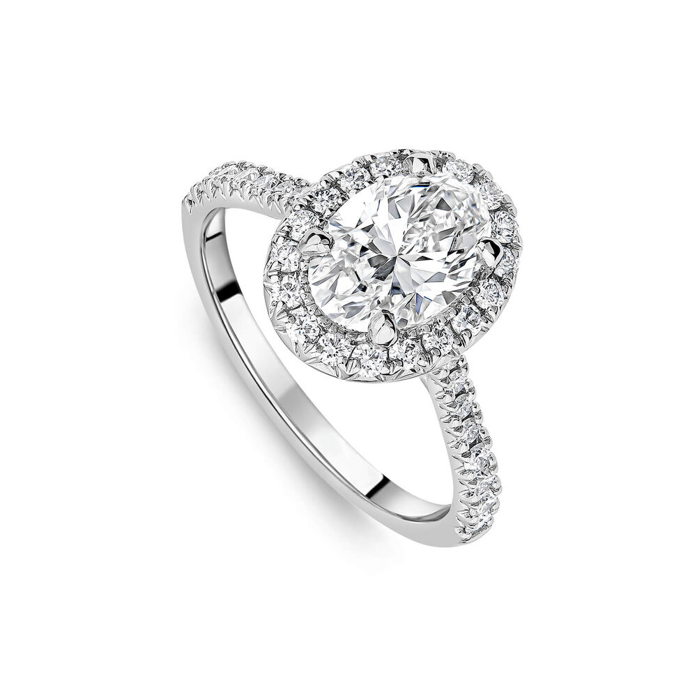 Born Platinum 1.92ct Lab Grown Oval Halo & Diamond Sides Ring
