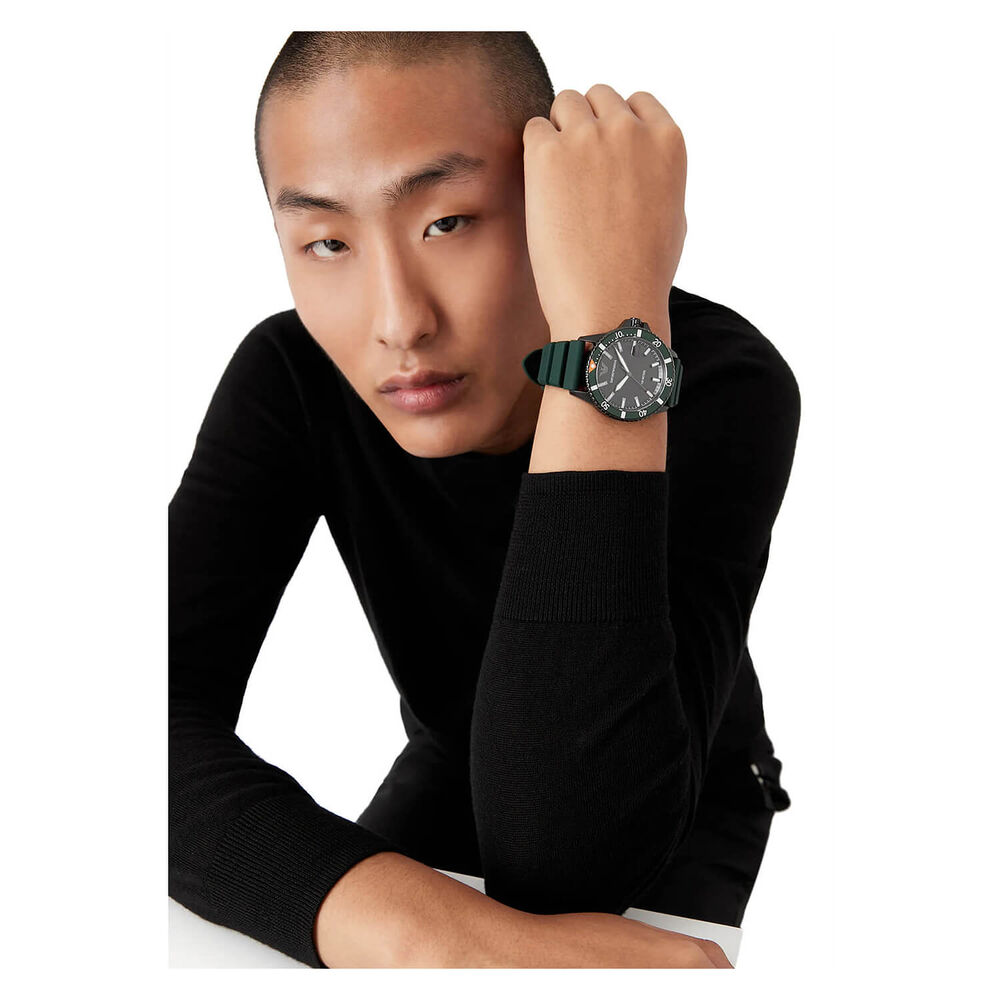 Armani Diver 42mm Black Dial Green Rubber Strap Watch image number 2