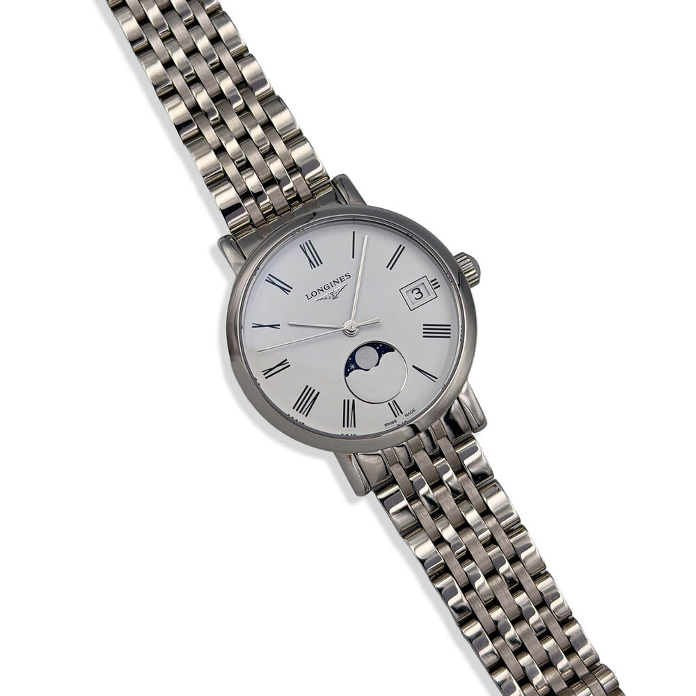 Pre-Owned Longines Elegant 30mm White Dial Moonphase Steel Bracelet Watch