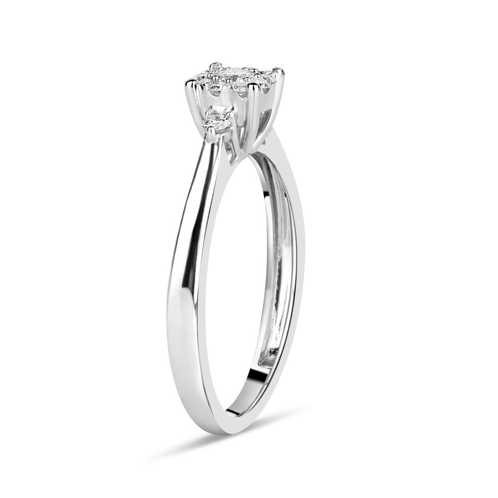 9ct White Gold 0.20ct Diamond Halo & Sides Ring image number 6