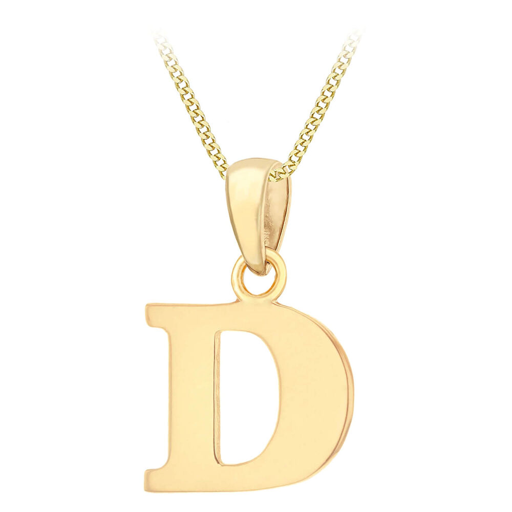 9ct Yellow Gold Plain Initial D Pendant  (Chain Included) image number 0