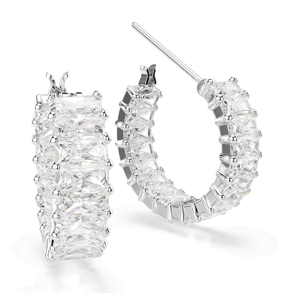 Swarovski Matrix Baguette Cubic Zirconia Rhodium Plated Hoop Earrings