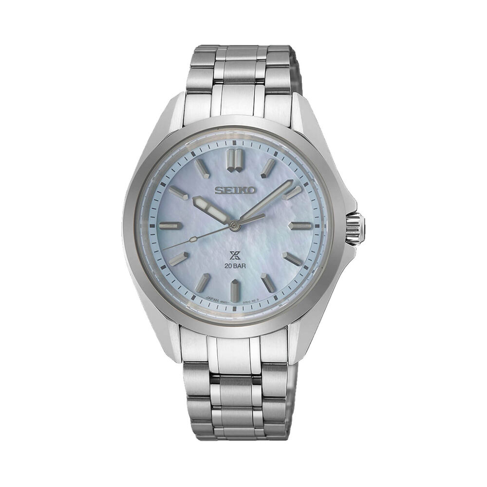 Seiko Prospex Ladies Marine Sports Aqua Blue 34mm Dial Steel Bracelet Watch