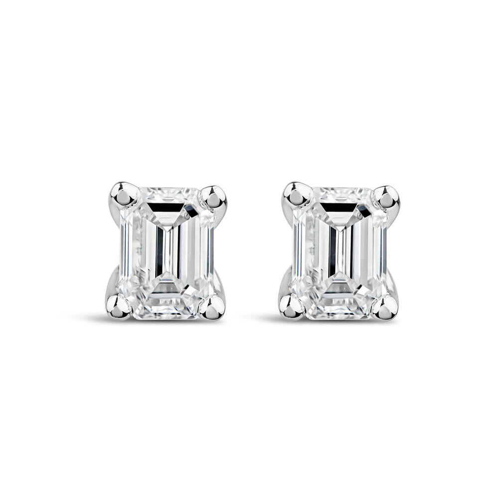Born 18ct White Gold Lab Grown 1.40ct Diamond Emerald Cut Stud Earrings image number 0