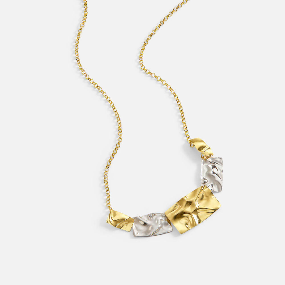 Yellow Gold Plated Sterling Silver Two Tone 5 Square Necklet