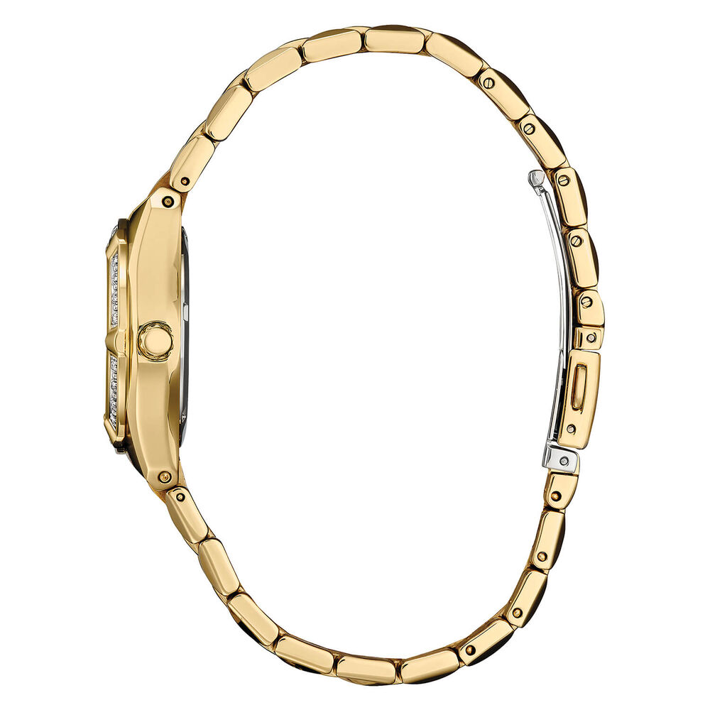 Citizen Eco-Drive Corso 28mm Black Dial Diamond Bezel Yellow Gold Steel Bracelet Watch image number 2