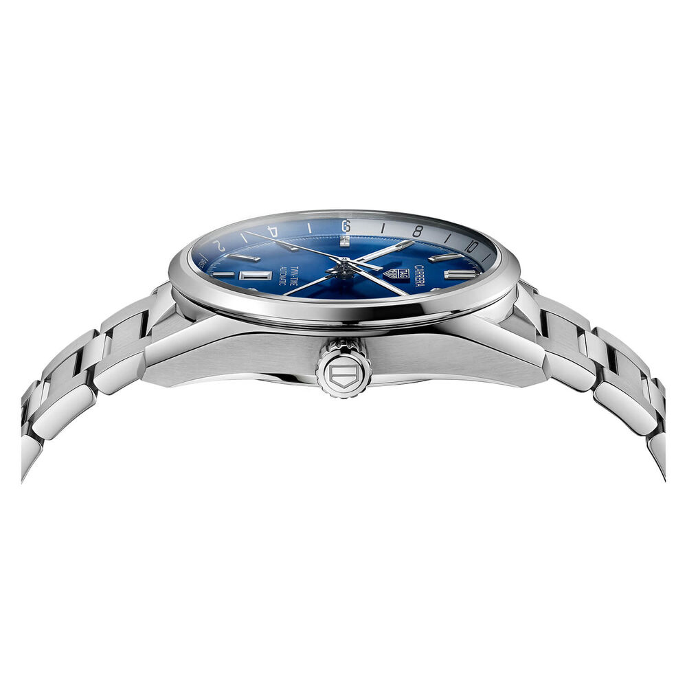 TAG Heuer Carrera Twin-Time 41mm Blue Dial Stainless Steel Bracelet Watch image number 3