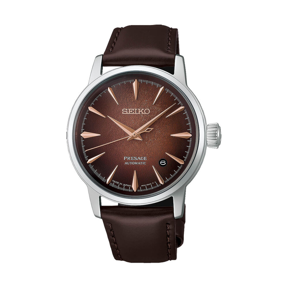 Seiko Presage Cocktail Time 38.5mm Brown Dial Brown Leather Strap Watch