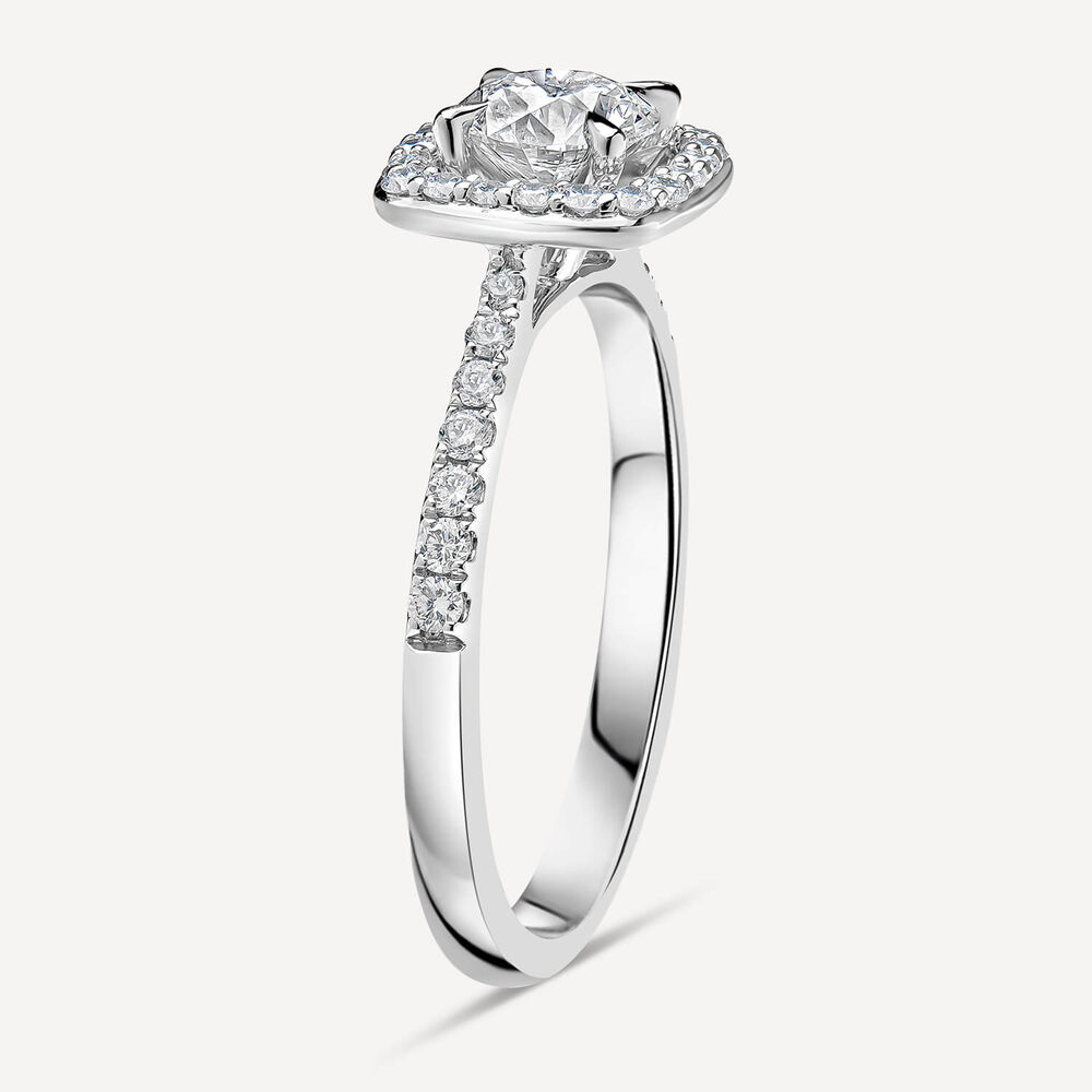 Platinum 0.60ct Cushion Diamond Halo & Shoulders Ring