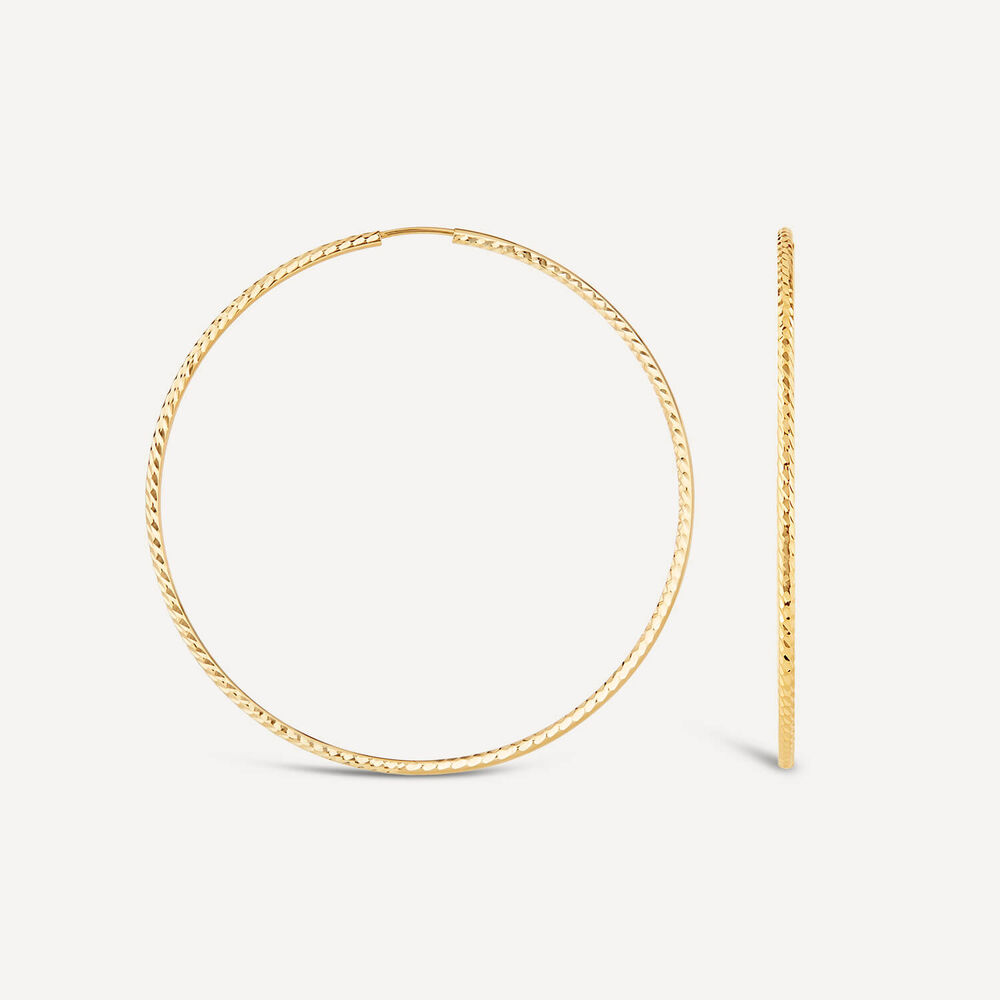 9ct Yellow Gold Diamond Cut 50mm Hoop Earrings