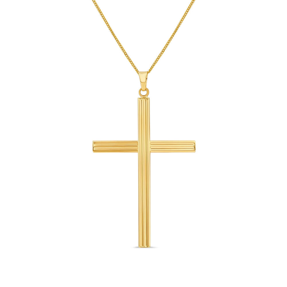9ct Yellow Gold Ribbed Cross Pendant image number 0