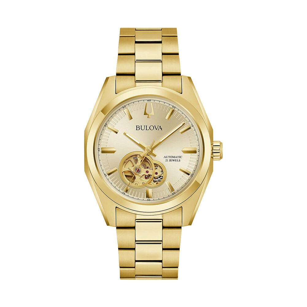 Bulova Surveyor Automatic 39mm Gold Dial Gold Tone Steel Bracelet Watch image number 0