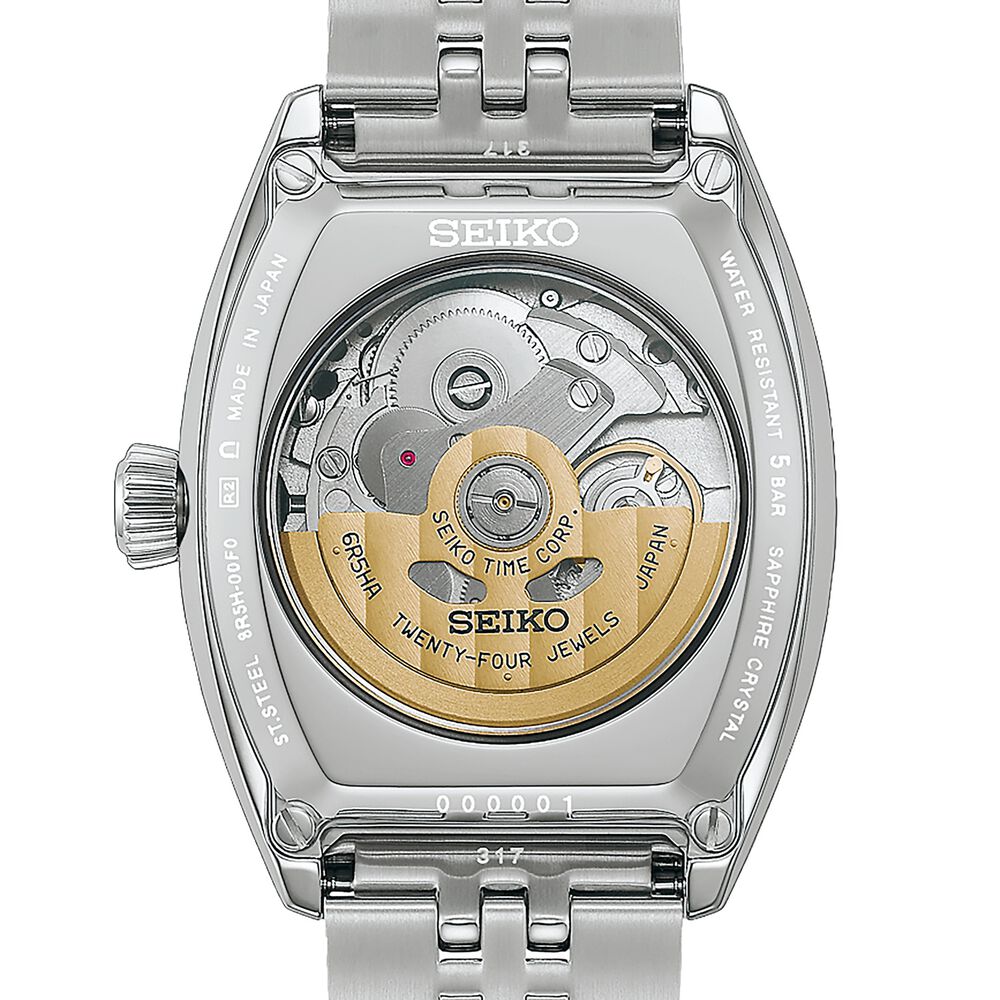 Seiko Presage Classic Series Enamel &lsquo;Tonneau&rsquo; 36mm White Dial Steel Bracelet Watch