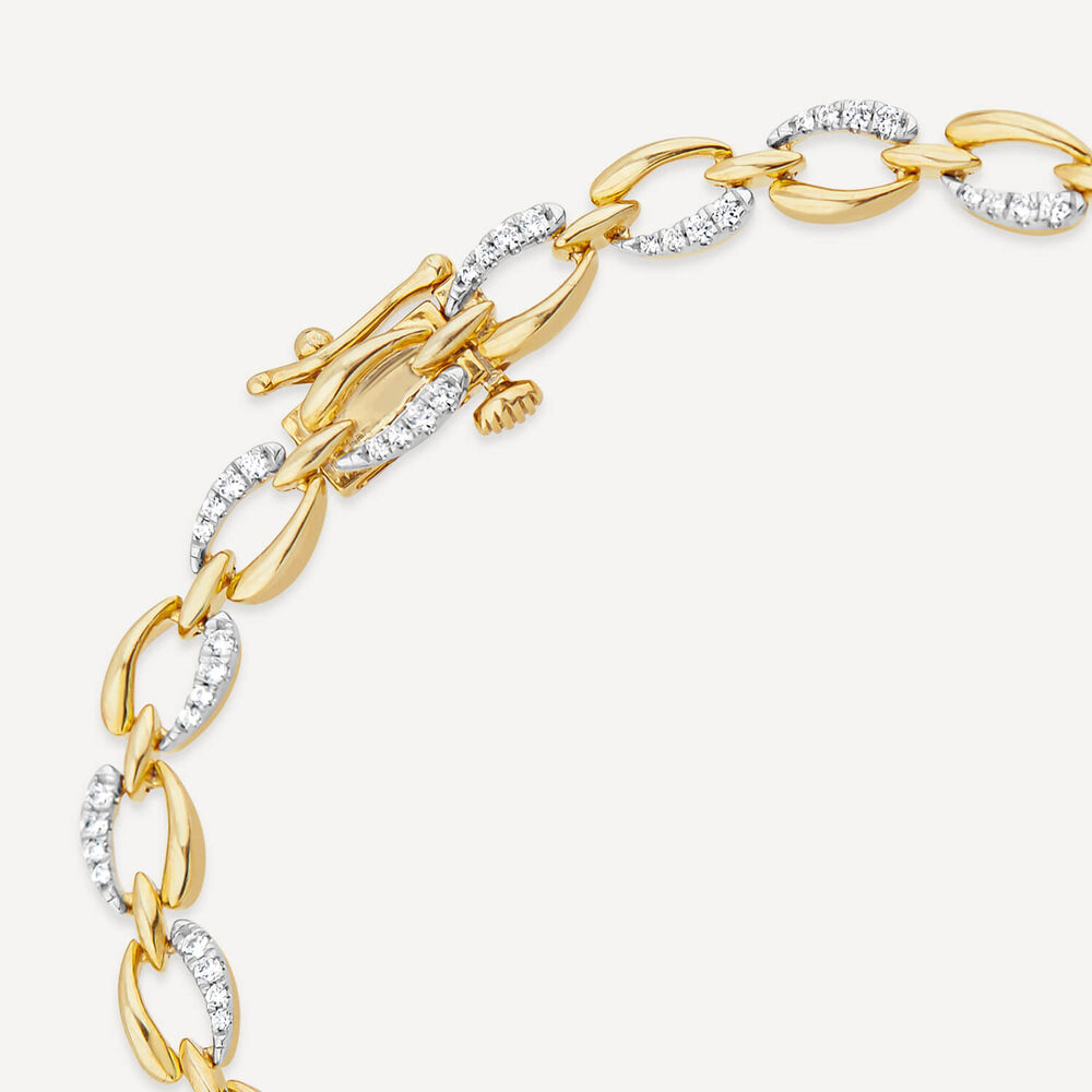 9ct Yellow Gold 0.50ct Diamond & Polished Link Bracelet image number 3