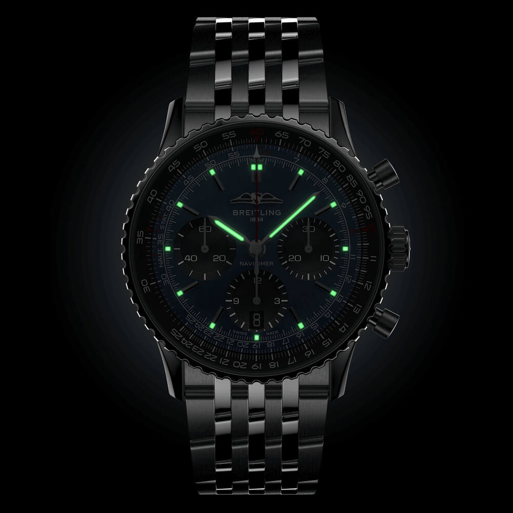 Breitling Navitimer B01 Chronograph 41 Blue Dial Black Details Steel Bracelet Watch image number 4