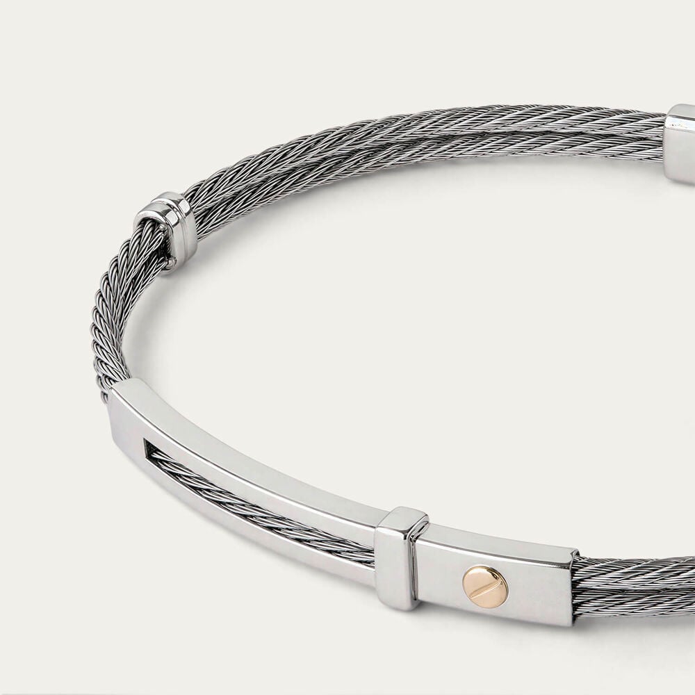 Stainless Steel Wire & Bar 14ct Gold Accent Bracelet