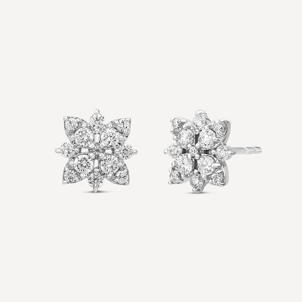 9ct White Gold Diamond Flower Cluster Stud Earrings image number 1