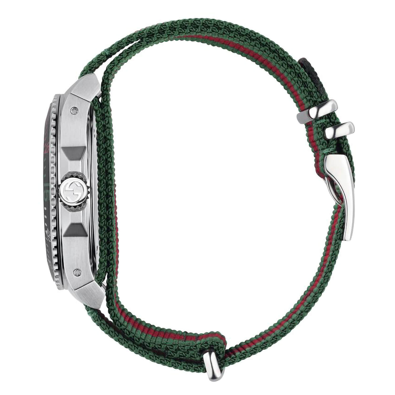 Gucci Dive 45mm Black Dial Steel Case Red Green Strap Watch