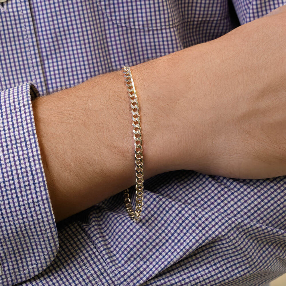 Sterling Silver Diamond Cut Curb Mens Bracelet