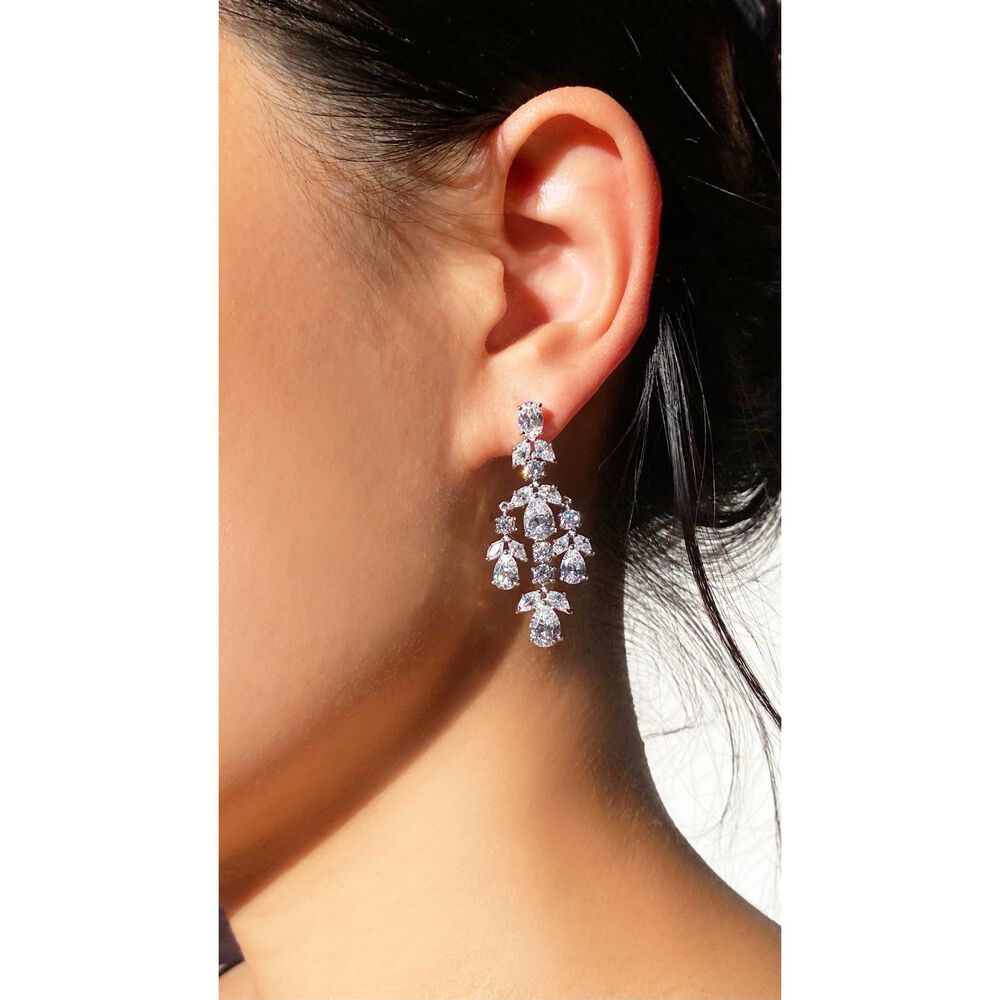 CARAT* London Aster White Gold Finish Chandelier Earrings image number 1