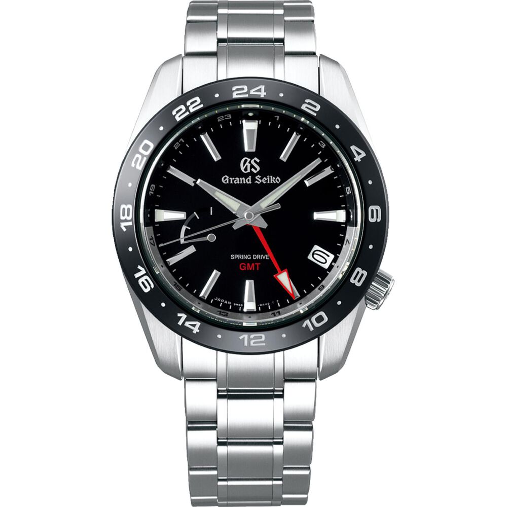 Grand Seiko Sport GMT Black Dial Black Ceramic Bezel Steel Case Bracelet Watch