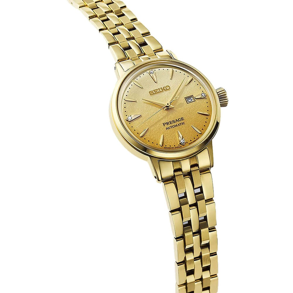 Seiko Presage Cocktail Time &lsquo;Eggnog&rsquo; 30mm Gold Dial Gold Tone Stainless Steel Bracelet Watch