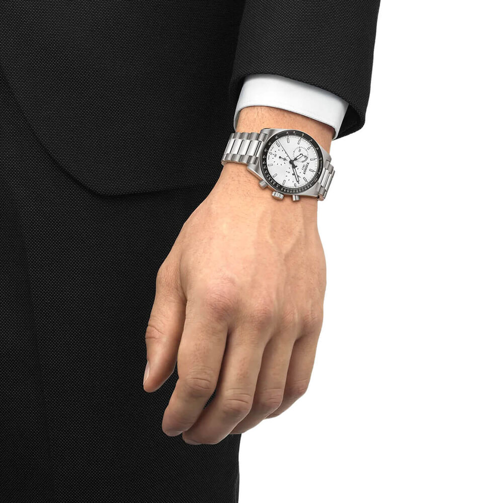 Tissot PR516 Chronograph 40mm White Dial Steel Bracelet Watch image number 4