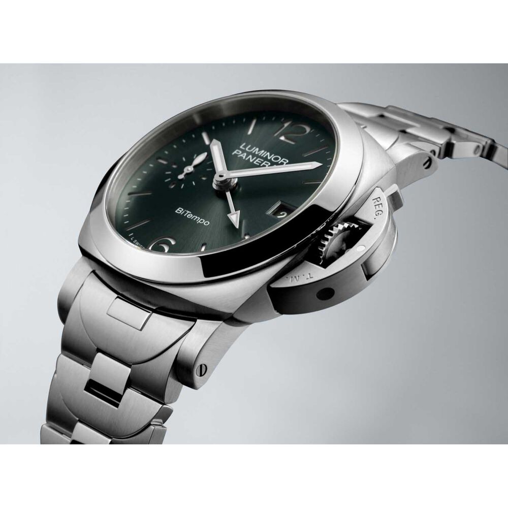 Panerai Luminor Quaranta BiTempo 40mm Green Dial Steel Bracelet Watch image number 2