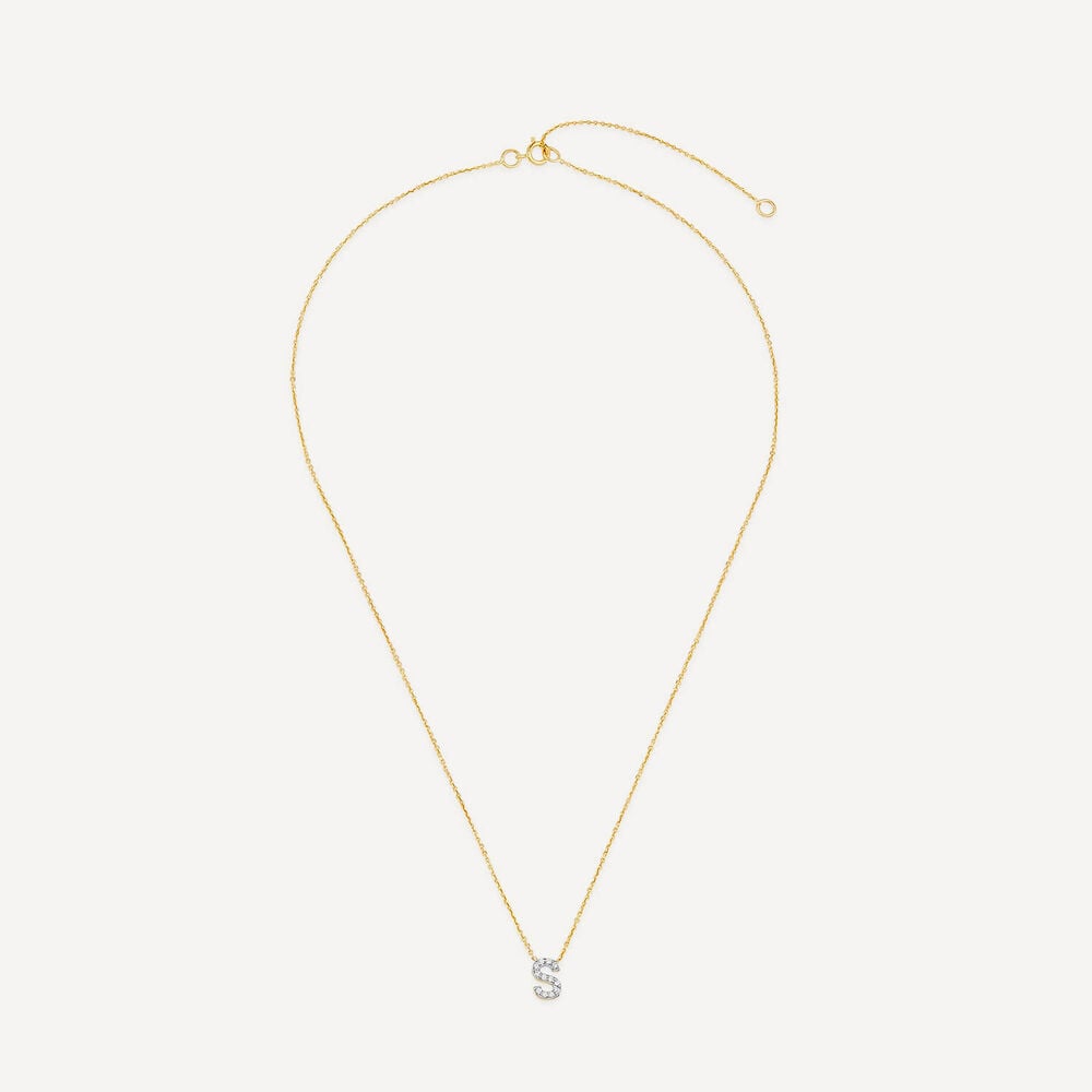 9ct Yellow Gold Petite 0.048ct Diamond Initial "S" Necklet image number 2