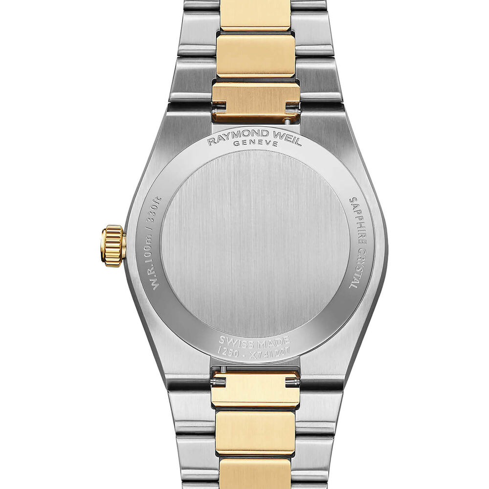 Raymond Weil A.R.T. 30mm Mother of Pearl Dial Diamond Bezel Gold PVD Steel Bracelet Watch