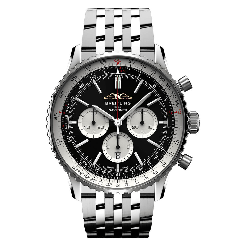 Breitling Navitimer B01 Chronograph 46 Black Dial Silver Details Steel Bracelet Watch image number 0