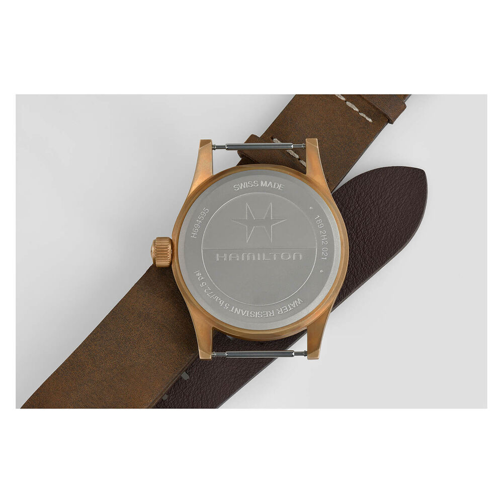 Hamilton Khaki Field 42mm Black Dial Bronze Case Leather Strap Watch image number 5