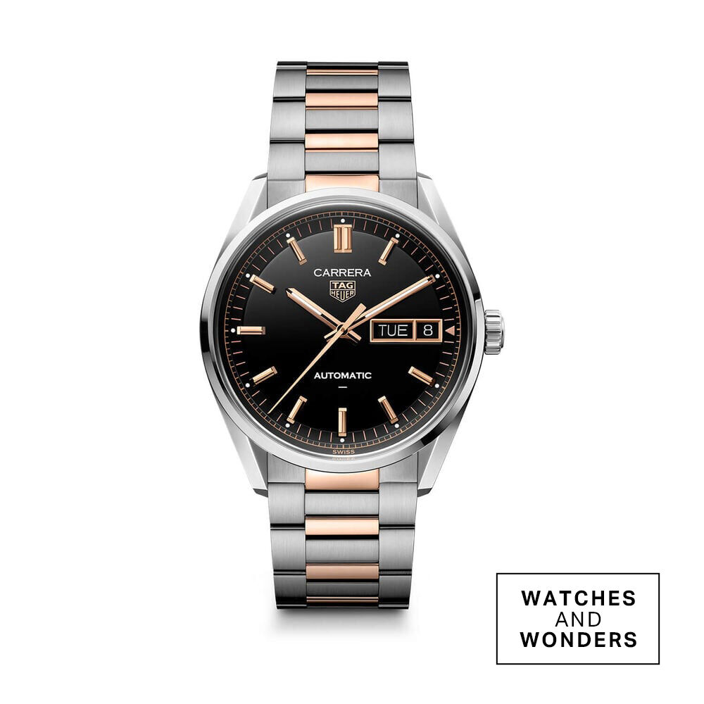 TAG Heuer Carrera Day-Date 41mm Black Dial Two Tone Steel Bracelet Watch