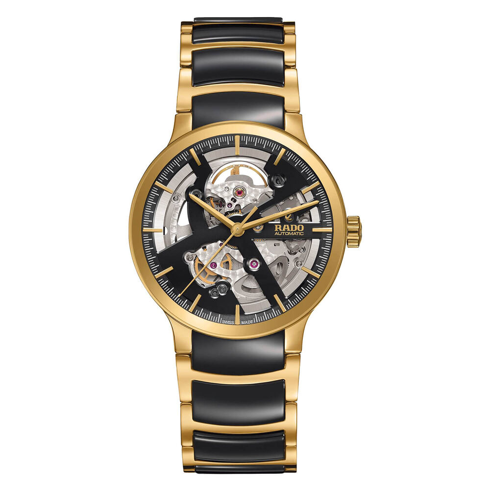 Rado Centrix Skeleton Dial Black and Yellow Ceramic Case Bracelet Watch