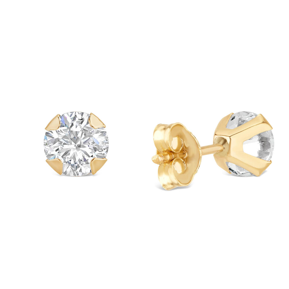 9ct Yellow Gold 5mm Four Claw Cubic Zirconia Stud Earrings image number 4