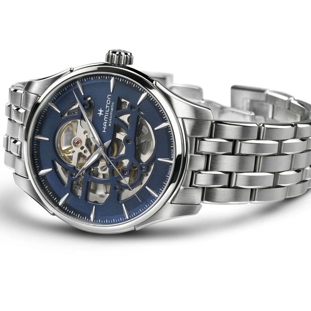 Hamilton Jazzmaster Skeleton 40mm Blue Dial Steel Bracelet Watch image number 2